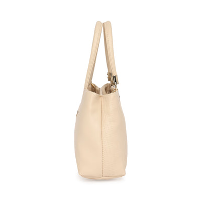 Cream Women Vegan Leather Handbag With Belt