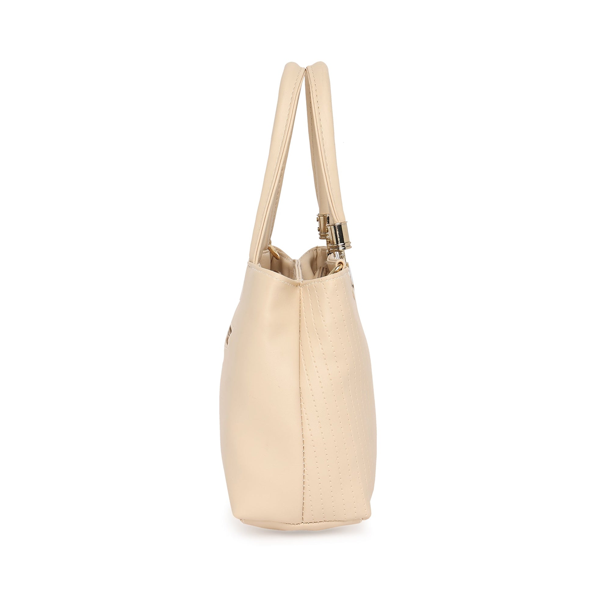 Cream Women Vegan Leather Handbag With Belt