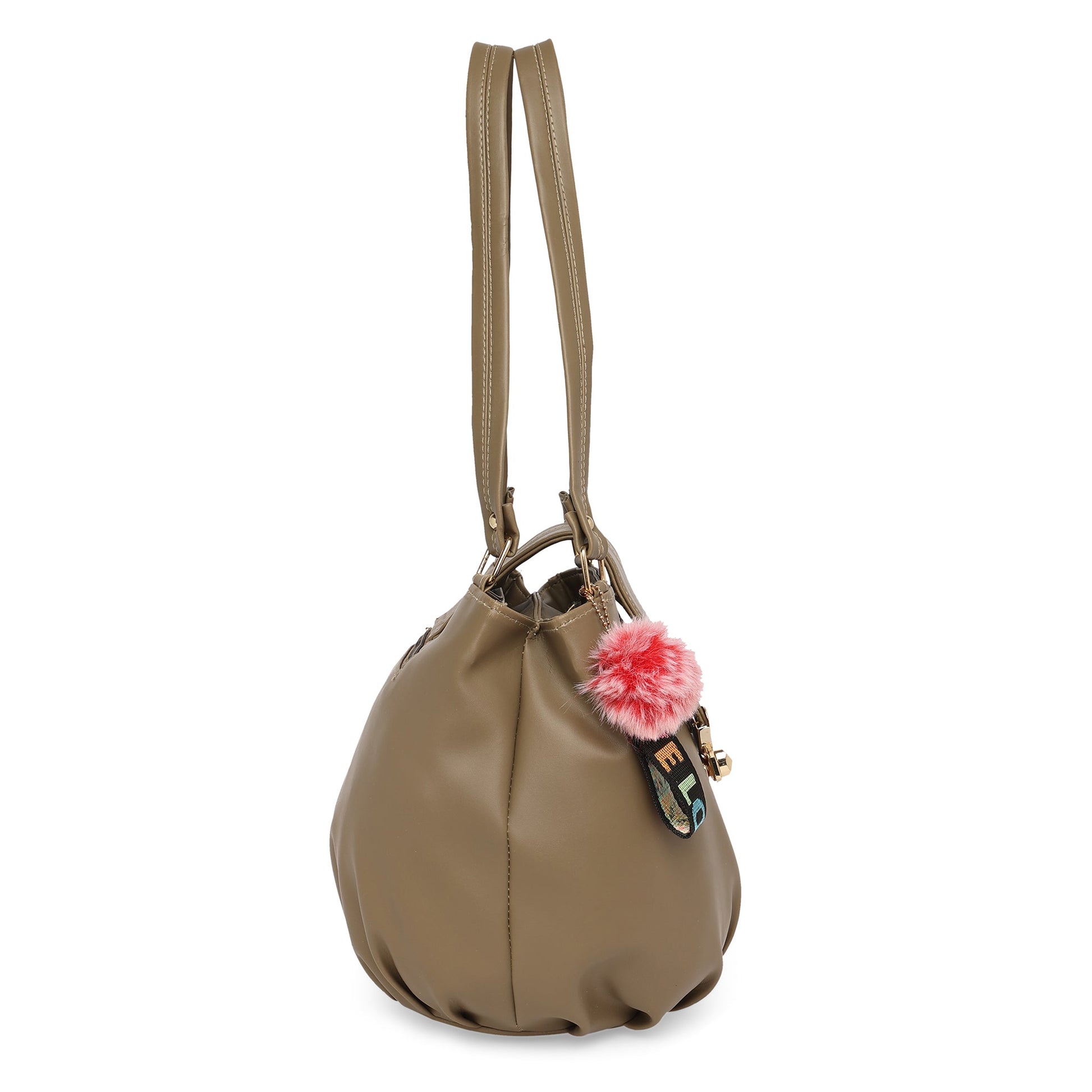 Coffee Brown Women Vegan Leather Handbag With Belt