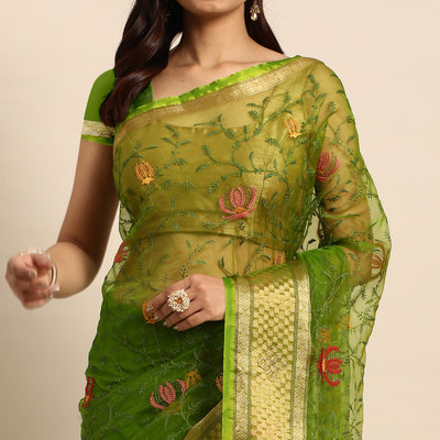green-floral-embroidered-organza-saree-4