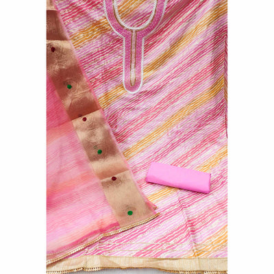 Light Pink Printed With Handwork Pure Cotton Dress Material