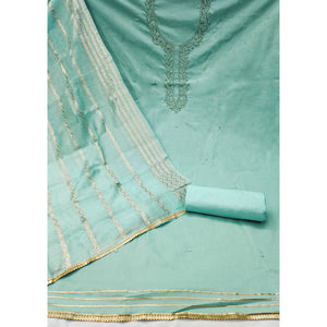Blue Zardosi Moti Work Pure Cotton Dress Material