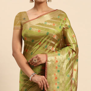 Mehendi Green Floral Woven Organza Silk Saree