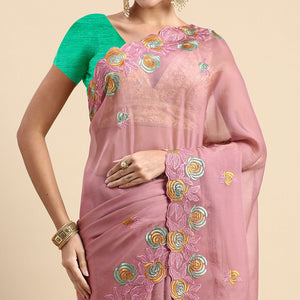 Ligth Purple Floral Embroidered Organza Saree