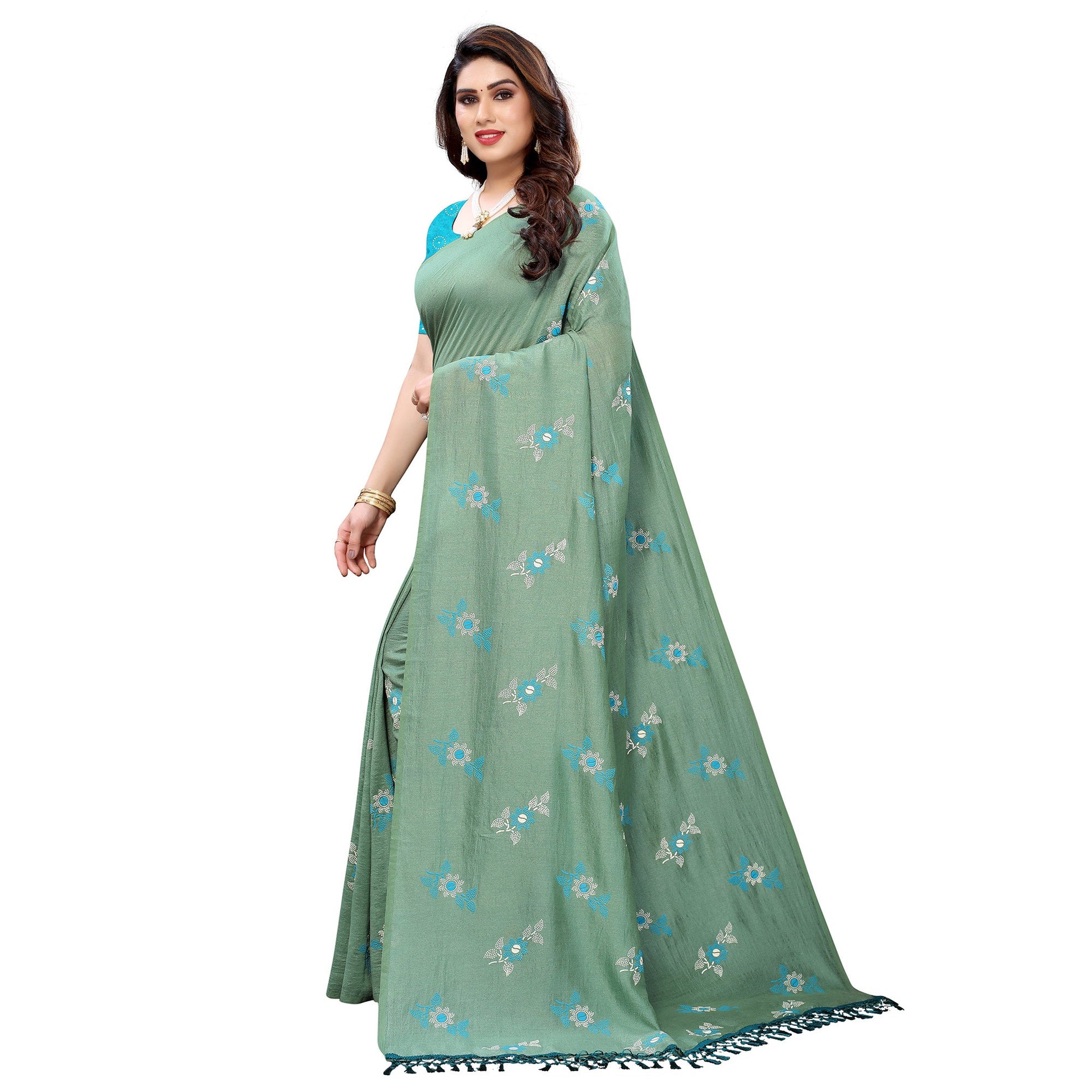 Mehendi Green Casual Wear Printed Silk Saree
