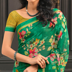 green-floral-printed-georgette-saree-6