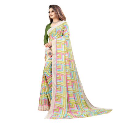 Light Green Checked Printed Georgette Saree