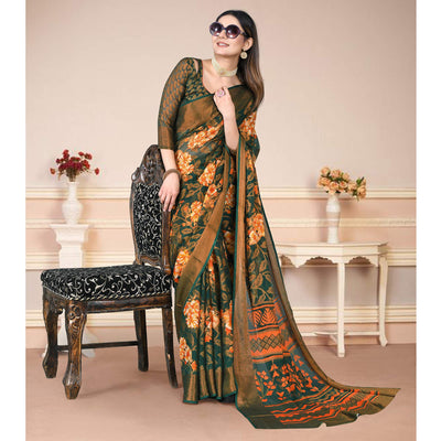 green-orange-floral-printed-with-zari-work-brasso-saree