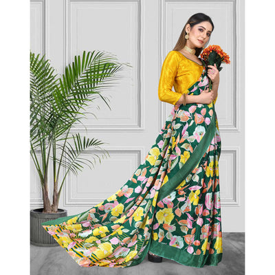 green-yellow-floral-printed-chiffon-saree
