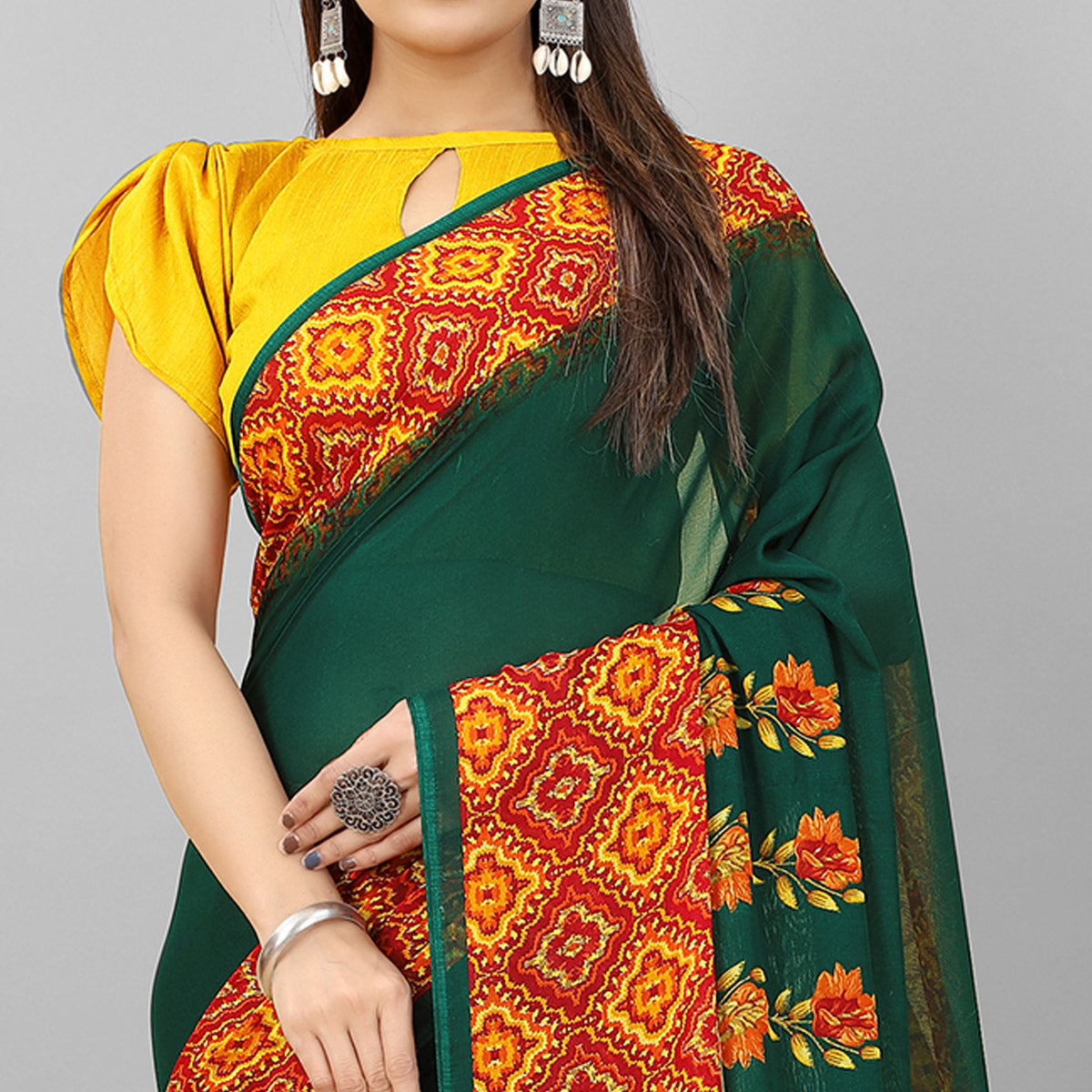 green-floral-printed-georgette-saree-7