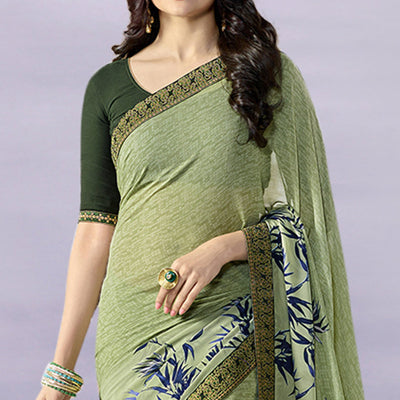 Mehendi Green Floral Printed Georgette Saree