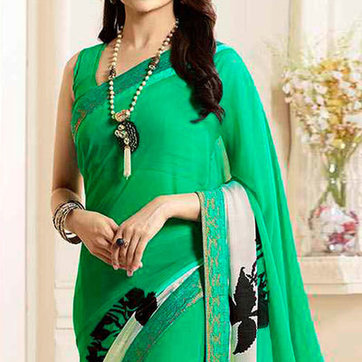 green-printed-georgette-saree-with-lace-border-1