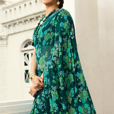 green-floral-printed-georgette-saree-11