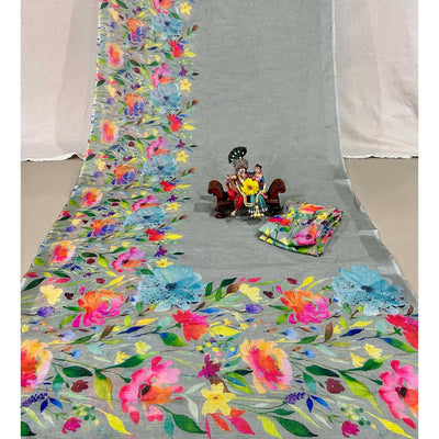 grey-floral-digital-printed-linen-saree-1