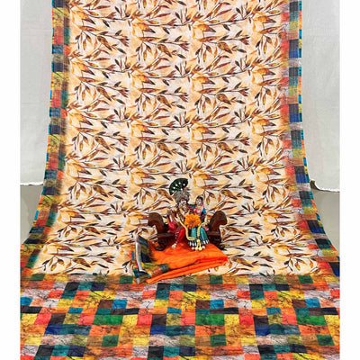 Multi Floral Digital Printed Linen Saree