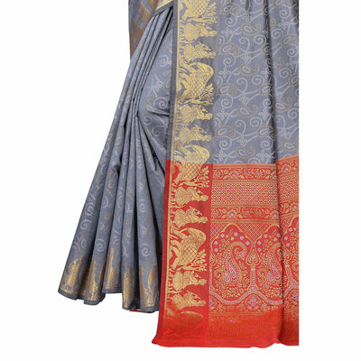 Grey Woven Banarasi Silk Saree