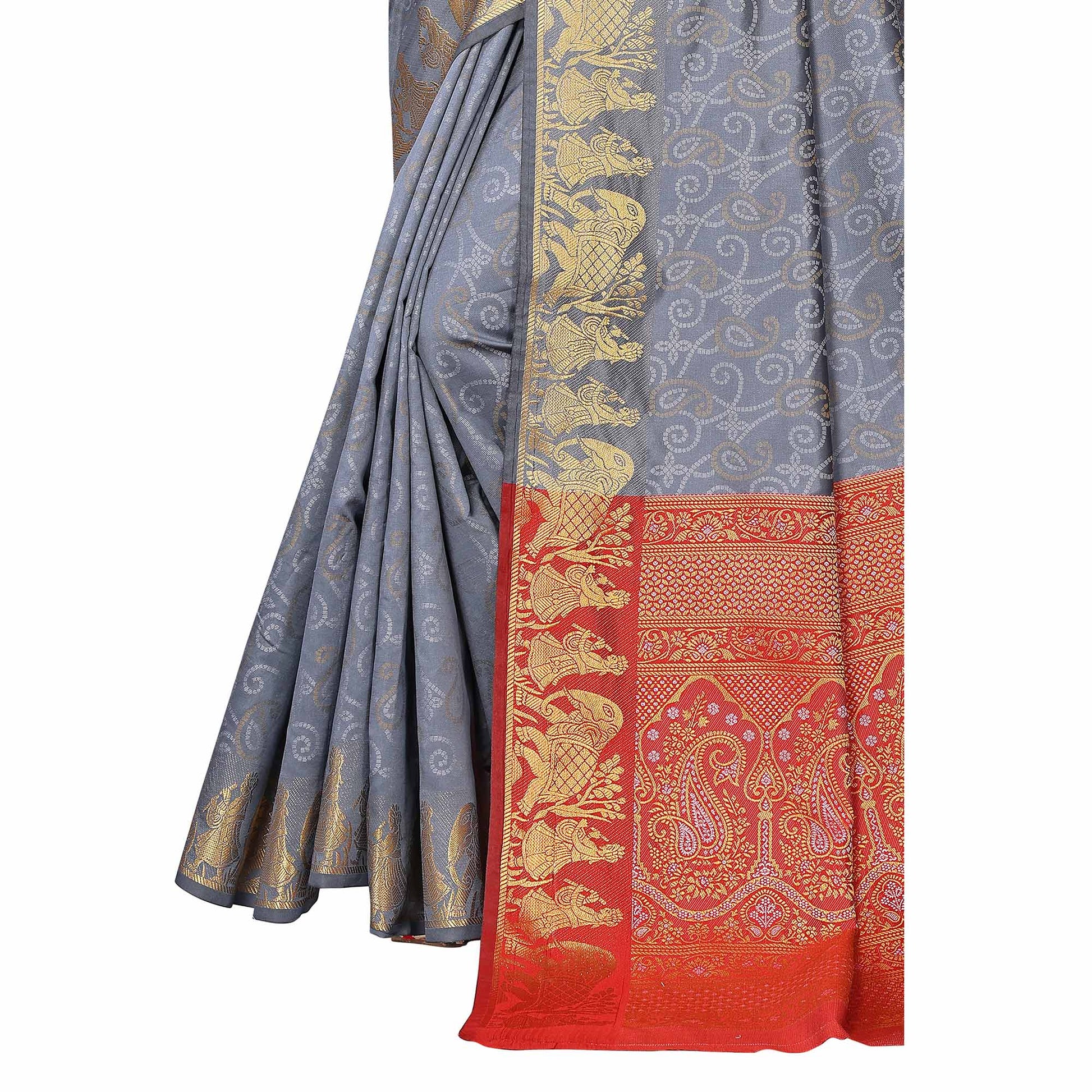 Grey Woven Banarasi Silk Saree