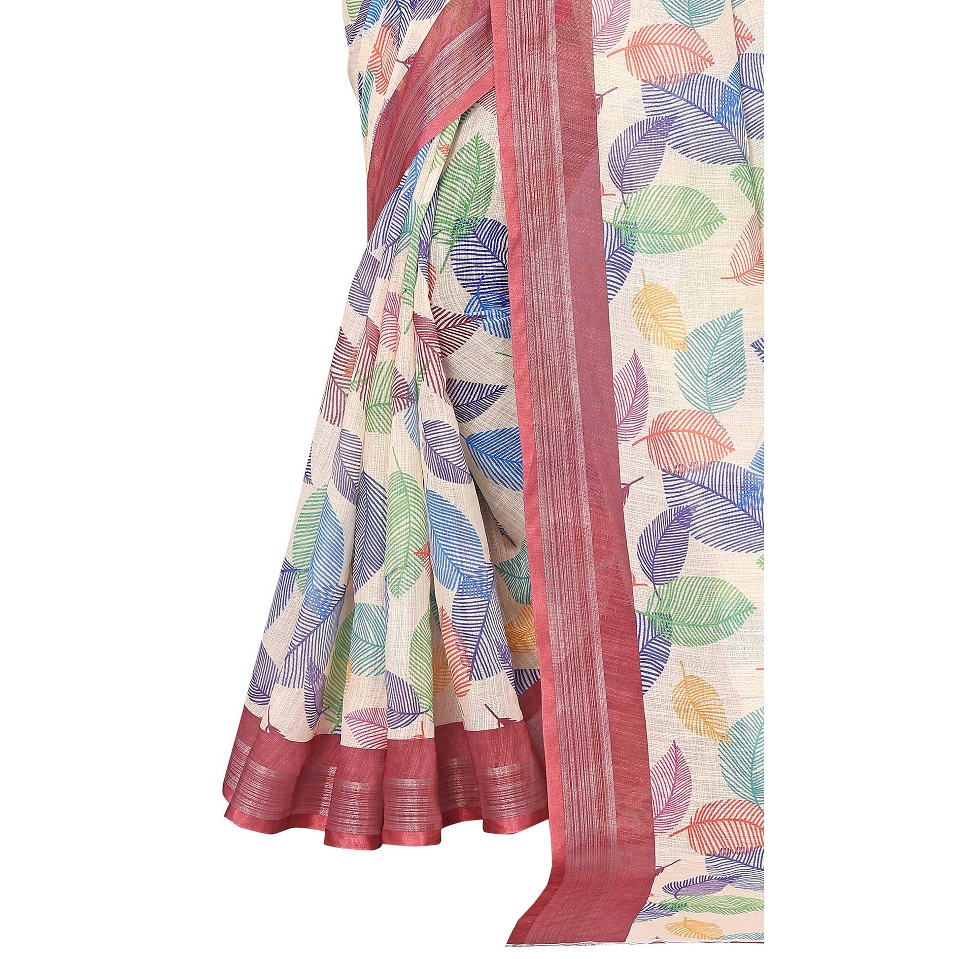 Cream Digital Floral Printed Linen Saree