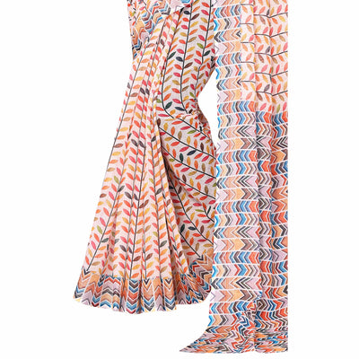 Cream & Multicolor Digital Floral Printed Linen Saree