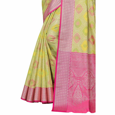 Lemon Green Woven Banarasi Silk Saree