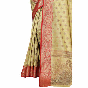Lemon Green Floral Woven Banarasi Silk Saree