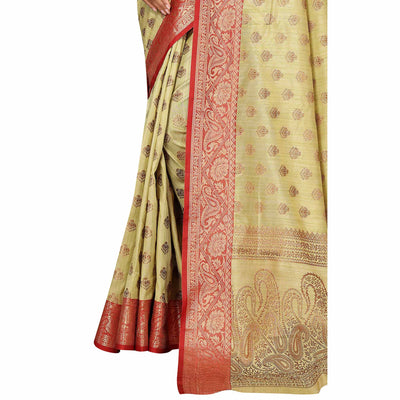 Lemon Green Floral Woven Banarasi Silk Saree