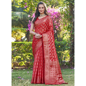 Gajri Pink Woven Organza Saree