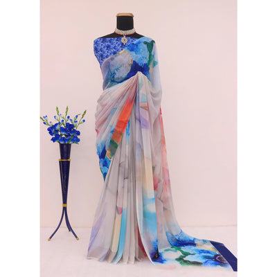 Multicolor Digital Printed Georgette Saree