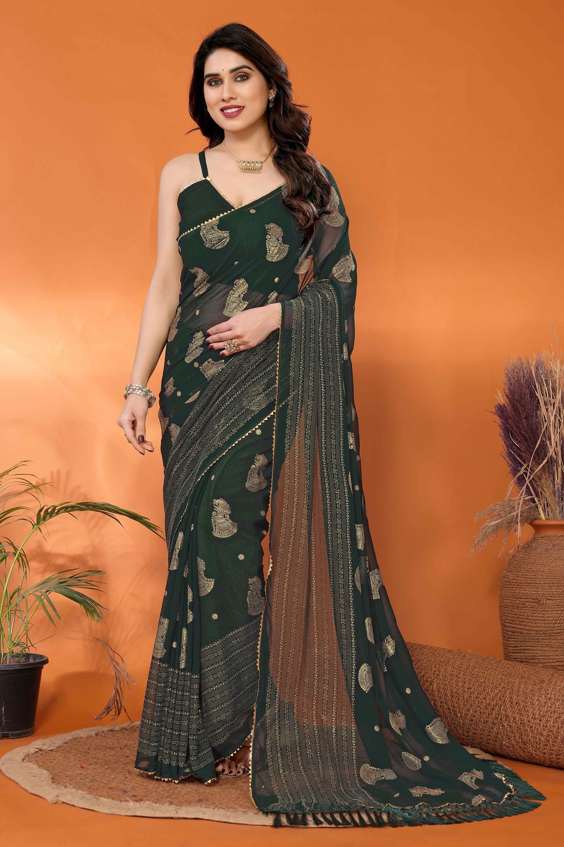 green-foil-printed-georgette-saree-7