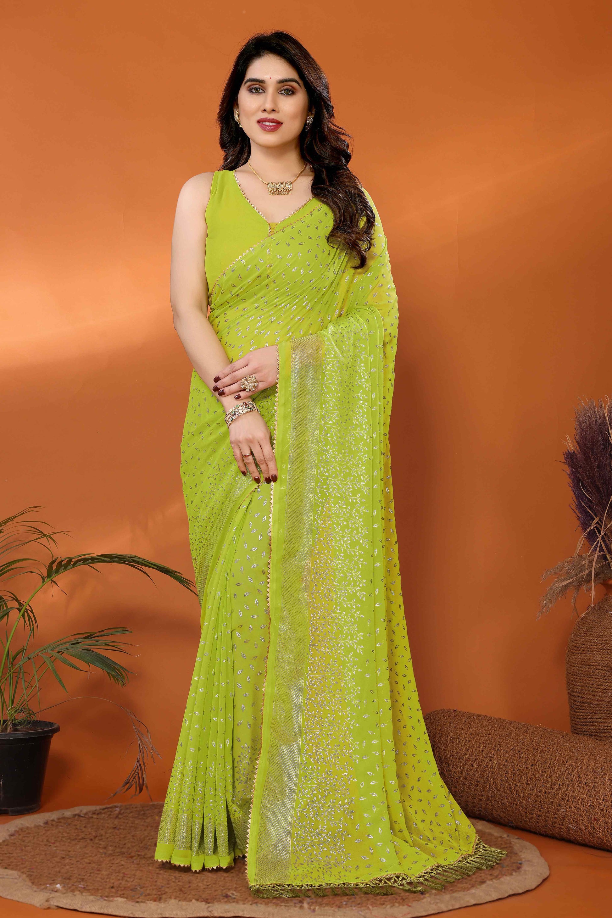 green-foil-printed-georgette-saree-8