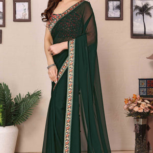 green-solid-georgette-saree-with-printed-border