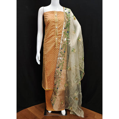 Light Orange Printed Chanderi Dress Material