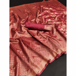 Maroon Floral Woven Banarasi Silk Saree