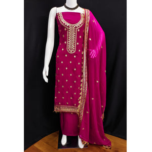Magenta Pink Embroidered Georgette Dress Material