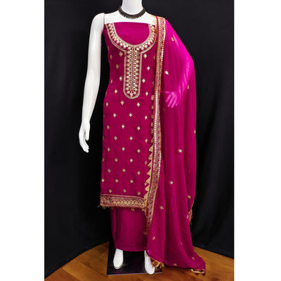 Magenta Pink Embroidered Georgette Dress Material
