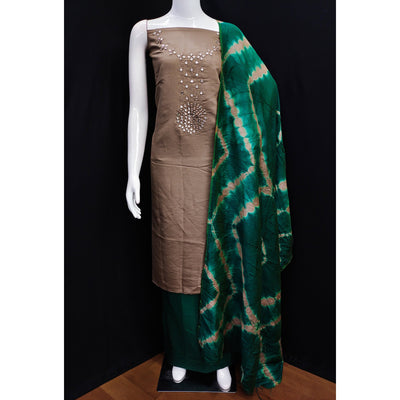 Brown Embroidered Viscose Dress Material
