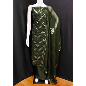 Mehendi Green Sequins Embroidered Georgette Dress Material