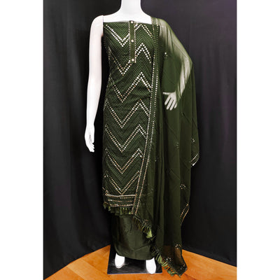 Mehendi Green Sequins Embroidered Georgette Dress Material