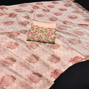 Chikoo Floral Printed Georgette Saree