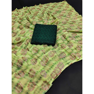 green-floral-foil-printed-georgette-saree-1