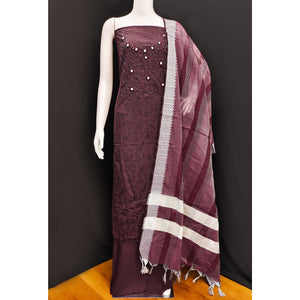 Maroon Embroidered Pure Cotton Dress Material