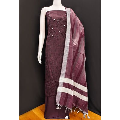 Maroon Embroidered Pure Cotton Dress Material