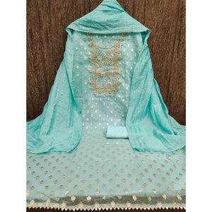 Blue Woven Jacquard Dress Material