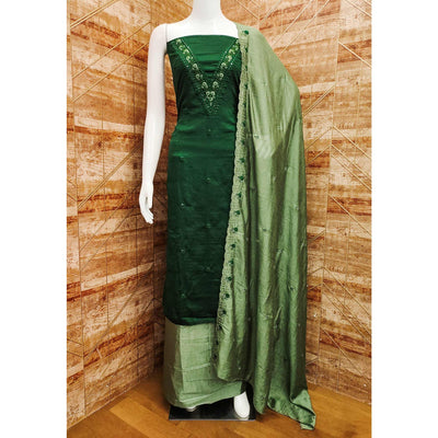 green-floral-emboidered-vichitra-silk-dress-material