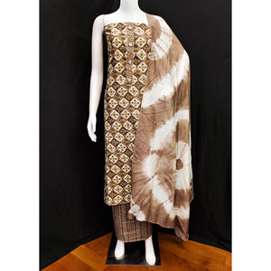 Brown Foil Printed Cotton Blend Dress Material