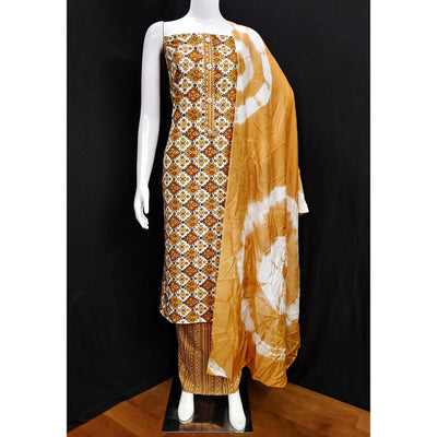 Chikoo Foil Printed Cotton Blend Dress Material