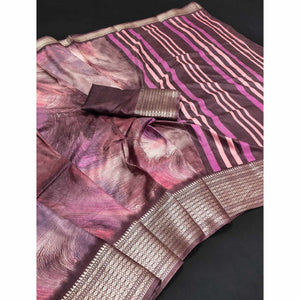 Mauve Printed Dola Silk Saree With Zari Border