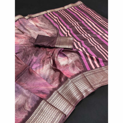 Mauve Printed Dola Silk Saree With Zari Border