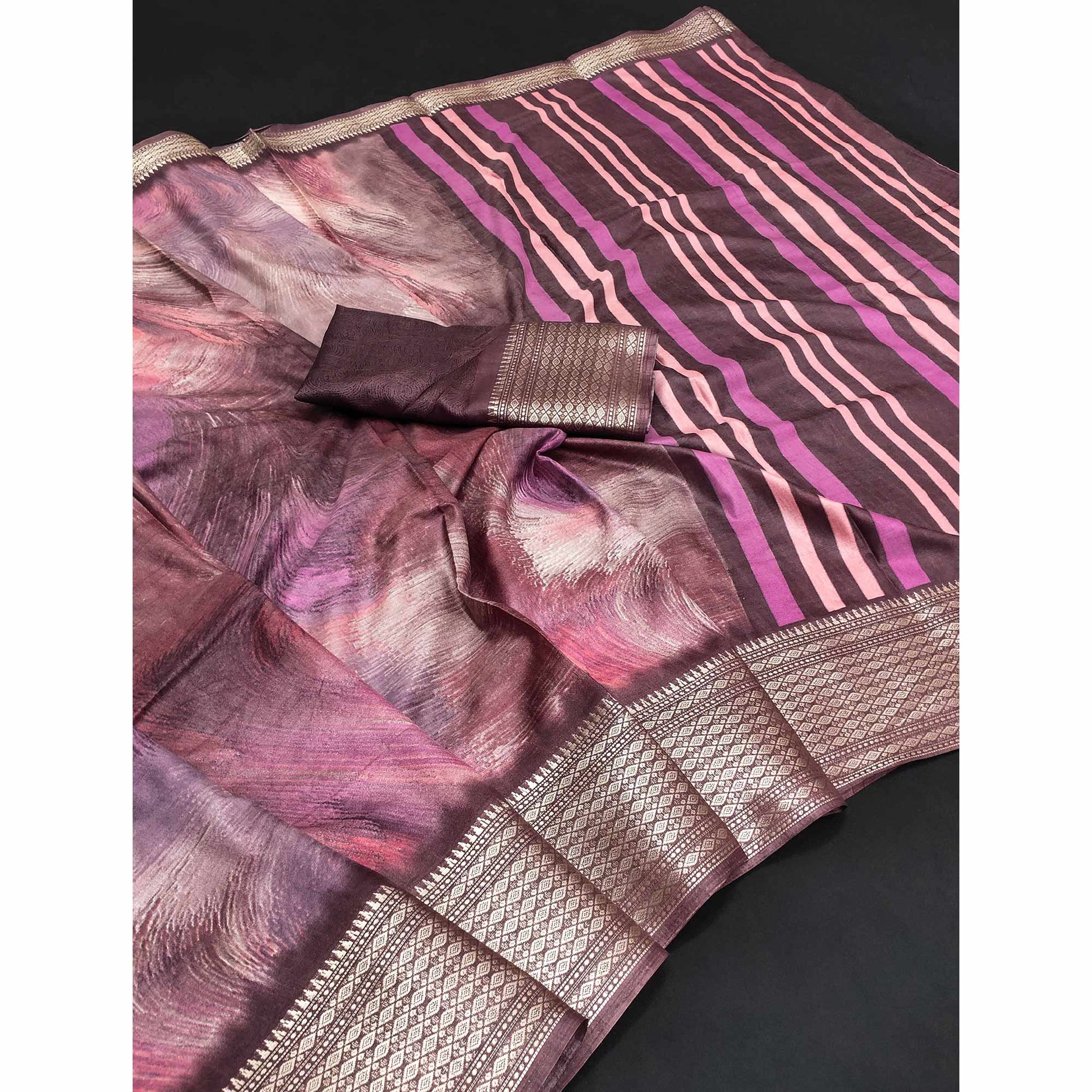 Mauve Printed Dola Silk Saree With Zari Border
