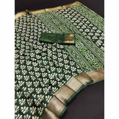 green-floral-printed-dola-silk-saree-5